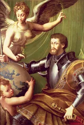 Kejsar Karl V (1500-58) tar emot världen, c.1529